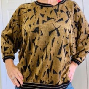 Vintage 1980s Shimmery Black and Gold Top Sz Lg